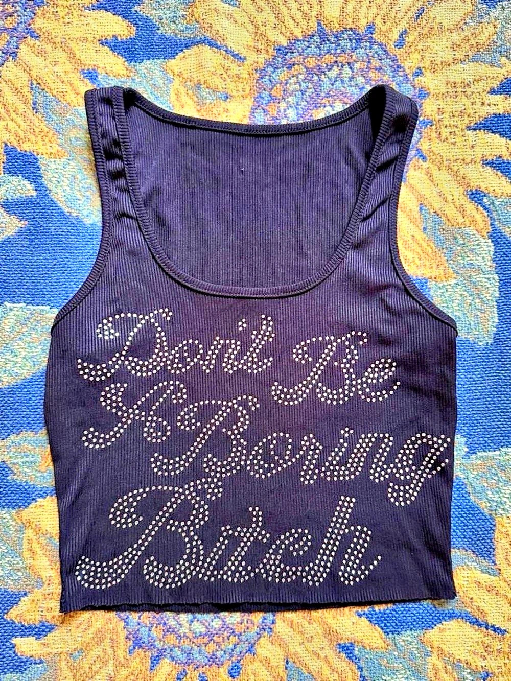 Rhinestone Graphic Black Crop Tank